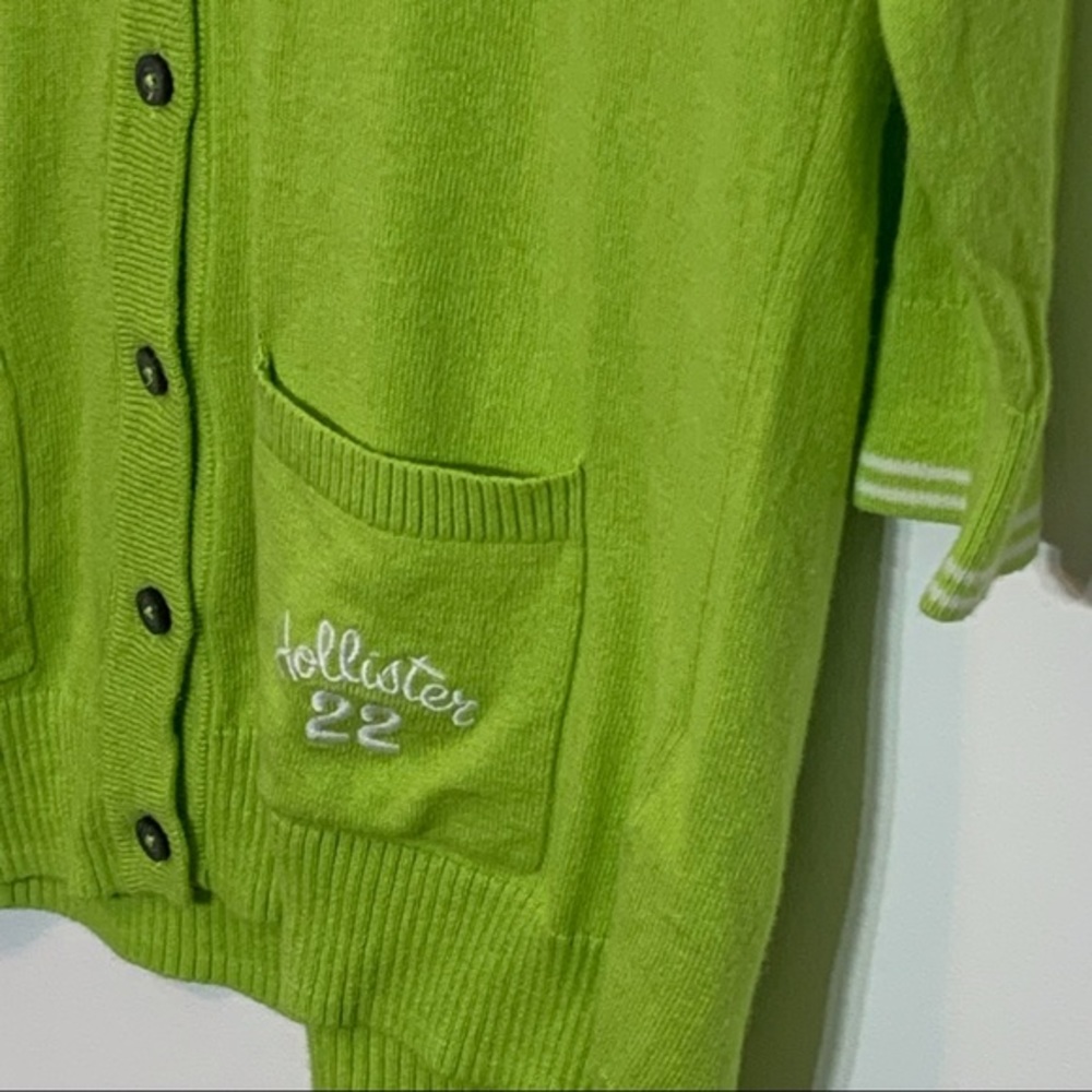 EUC Hollister bright green cardigan sweater Preppy Classic Collegiate Jr Large - Picture 3 of 9